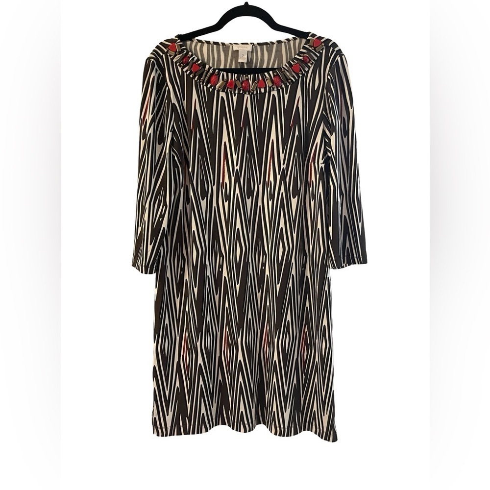 Chico’s Jewel Beaded Neckline Shift Dress Size L/12 (Chico’s Sz 2) Multi Color